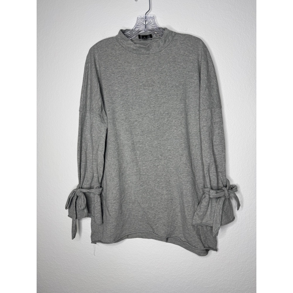 Lumiere Gray Mock Neck Tie Wrist Bell Sleeve Tunic Top Womens Size Medium